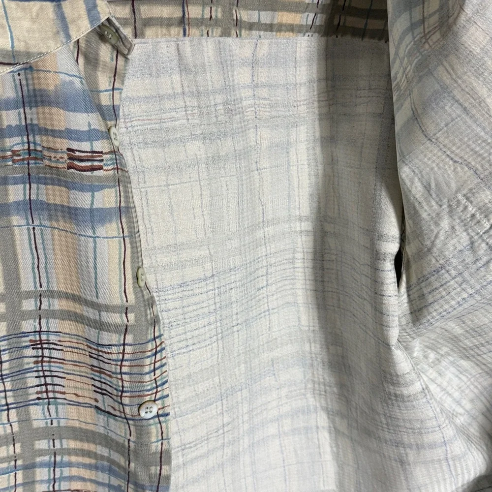 Men’s Tori Richard 100% silk button down shirt in casual loose earth tones plaid - Picture 6 of 6